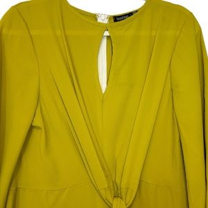 Boohoo mustard yellow jumpsuit chiffon NWT